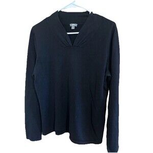 J Jill  Womens Sweater Medium Black V Neck Long Sleeve Pullover 100% Cotton